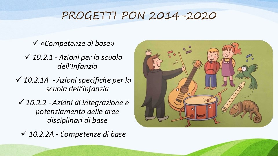 PROGETTI PON 2014 -2020 ü «Competenze di base» ü 10. 2. 1 - Azioni PROGETTI PON 2014 -2020 ü «Competenze di base» ü 10. 2. 1 - Azioni