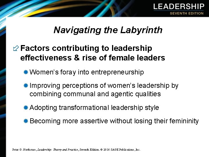 Navigating the Labyrinth ÷ Factors contributing to leadership effectiveness & rise of female leaders