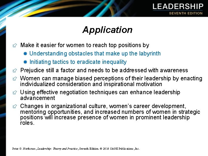 Application ÷ Make it easier for women to reach top positions by ® Understanding