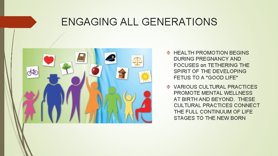 ENGAGING ALL GENERATIONS HEALTH PROMOTION BEGINS DURING PREGNANCY AND FOCUSES on TETHERING THE SPIRIT