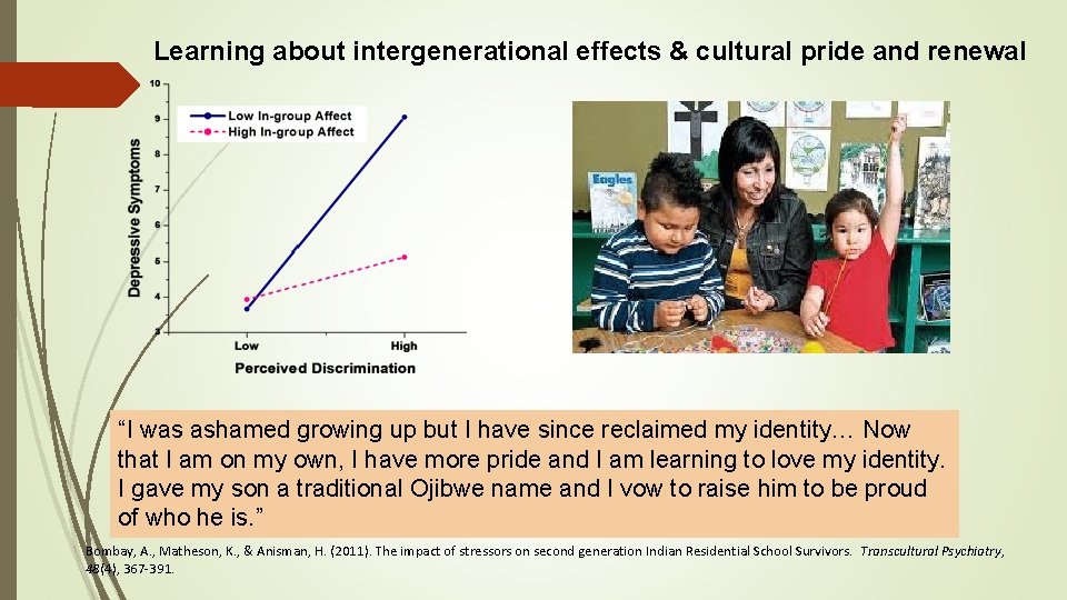 Learning about intergenerational effects & cultural pride and renewal “I was ashamed growing up