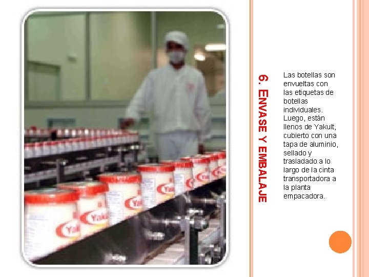 6. ENVASE Y EMBALAJE Las botellas son envueltas con las etiquetas de botellas individuales. 6. ENVASE Y EMBALAJE Las botellas son envueltas con las etiquetas de botellas individuales.