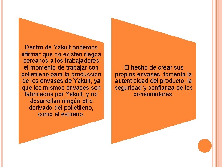 Dentro de Yakult podemos afirmar que no existen riegos cercanos a los trabajadores el Dentro de Yakult podemos afirmar que no existen riegos cercanos a los trabajadores el