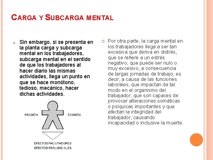 CARGA Y SUBCARGA MENTAL o Sin embargo, si se presenta en la planta carga CARGA Y SUBCARGA MENTAL o Sin embargo, si se presenta en la planta carga