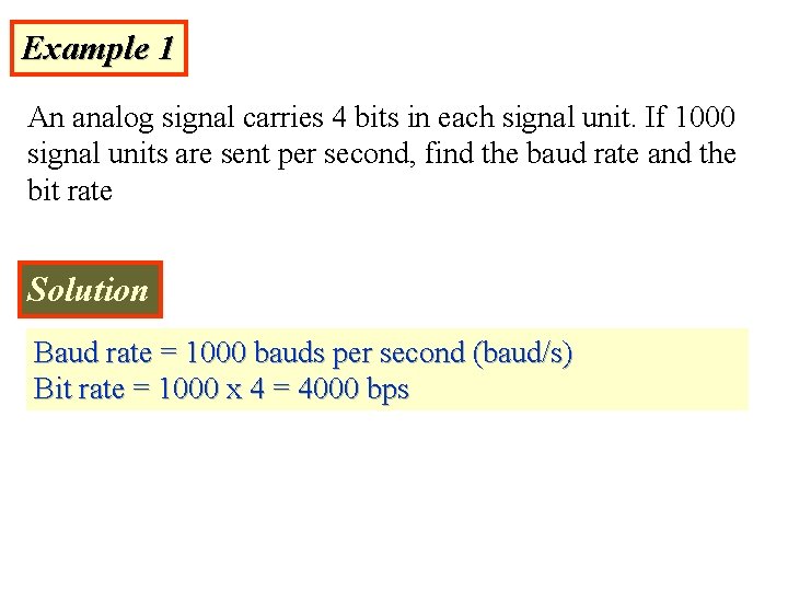 Example 1 An analog signal carries 4 bits in each signal unit. If 1000