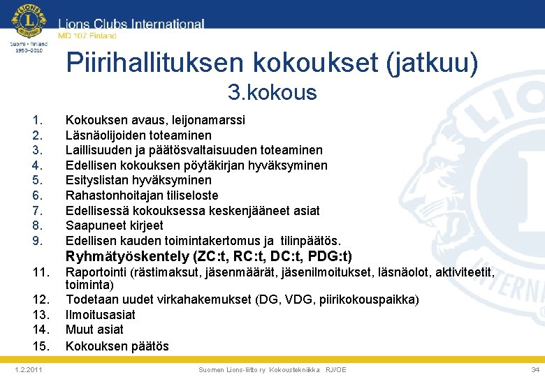 Piirihallituksen kokoukset (jatkuu) 3. kokous 1. 2. 3. 4. 5. 6. 7. 8. 9.