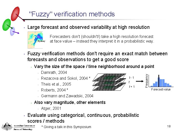 "Fuzzy" verification methods Large forecast and observed variability at high resolution Sydney • Fuzzy