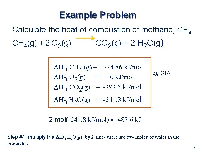 Example Problem Calculate the heat of combustion of methane, CH 4(g) + 2 O Example Problem Calculate the heat of combustion of methane, CH 4(g) + 2 O
