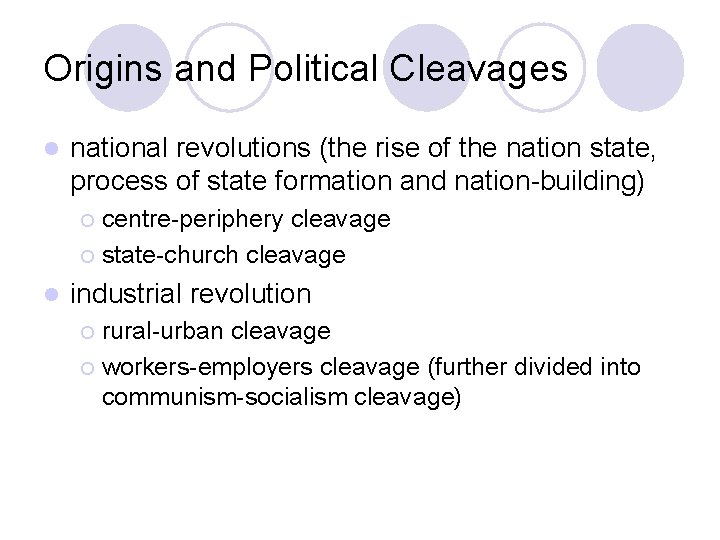 Origins and Political Cleavages l national revolutions (the rise of the nation state, process Origins and Political Cleavages l national revolutions (the rise of the nation state, process