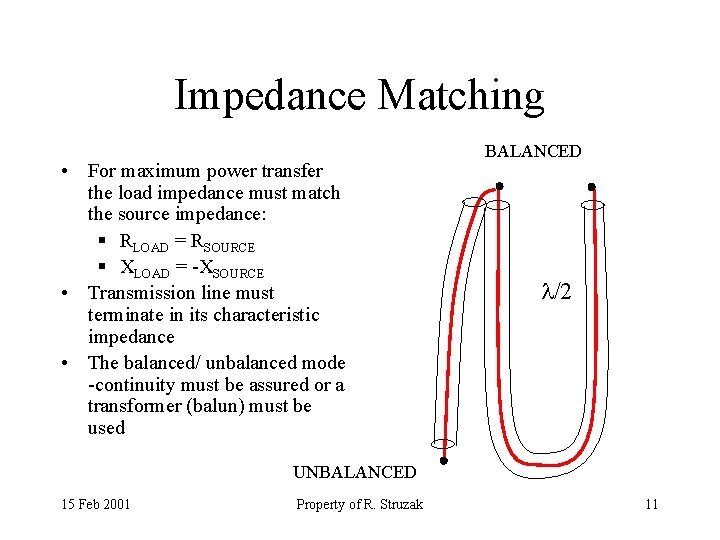 Impedance Matching • For maximum power transfer the load impedance must match the source