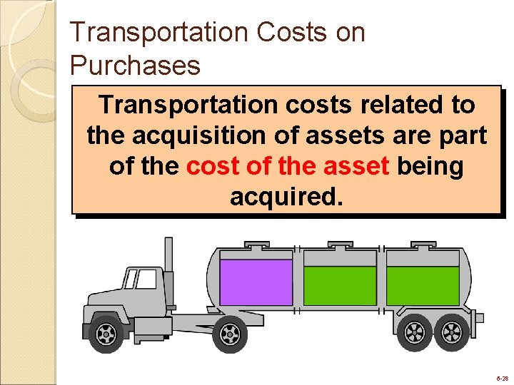 Transportation Costs on Purchases Transportation costs related to the acquisition of assets are part
