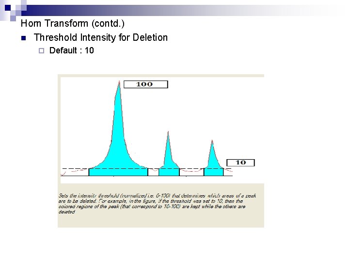 Horn Transform (contd. ) n Threshold Intensity for Deletion ¨ Default : 10 