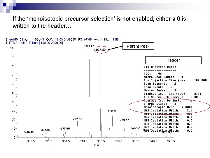 If the ‘monoisotopic precursor selection’ is not enabled, either a 0 is written to