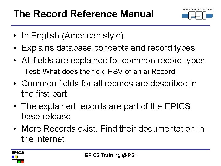 The Record Reference Manual • In English (American style) • Explains database concepts and