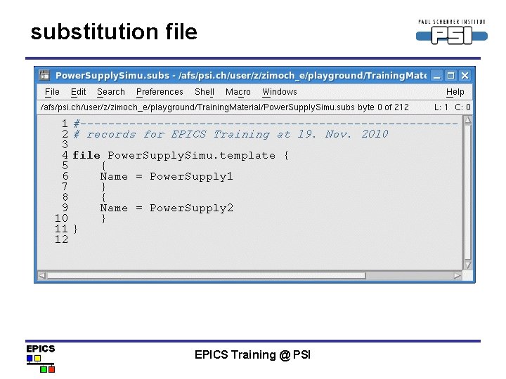 substitution file EPICS Training @ PSI 