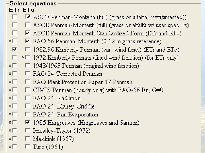 Various ET Equations 