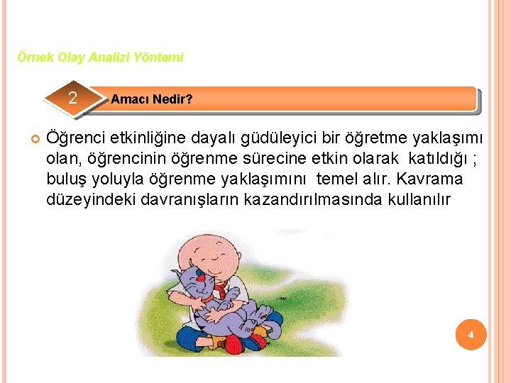 Örnek Olay Analizi Yöntemi 2 Amacı Nedir? Öğrenci etkinliğine dayalı güdüleyici bir öğretme yaklaşımı