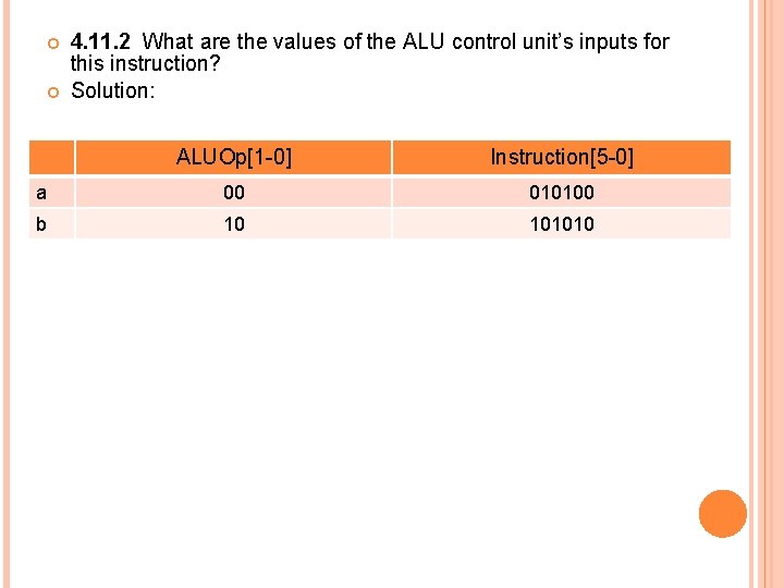  4. 11. 2 What are the values of the ALU control unit’s inputs