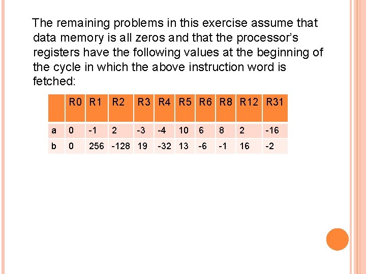 The remaining problems in this exercise assume that data memory is all zeros and