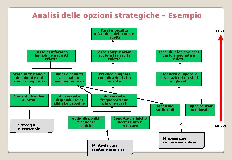 Analisi delle opzioni strategiche - Esempio Tassi mortalità infantile e delle madri ridotti Tasso