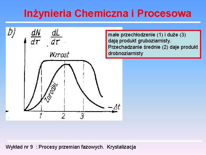 Inżynieria Chemiczna i Procesowa małe przechłodzenie (1) i duże (3) dają produkt gruboziarnisty. Przechadzanie