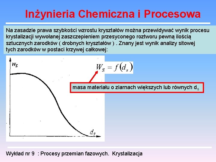 Inżynieria Chemiczna i Procesowa Na zasadzie prawa szybkości wzrostu kryształów można przewidywać wynik procesu