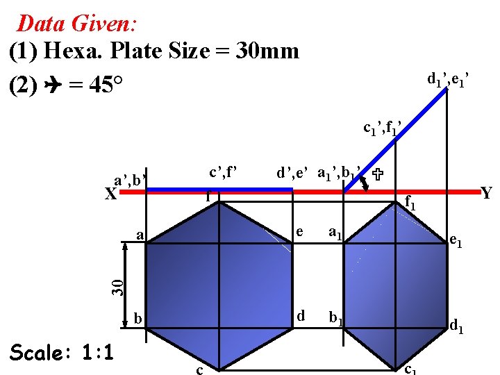 Data Given: (1) Hexa. Plate Size = 30 mm (2) = 45° d 1’,