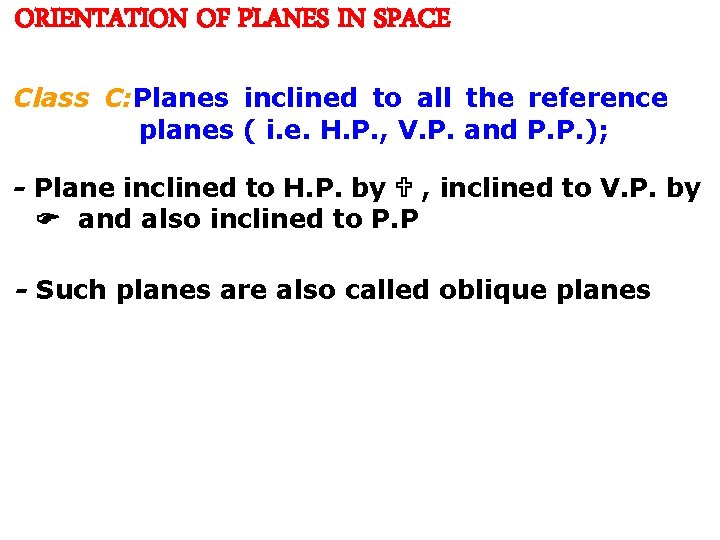 ORIENTATION OF PLANES IN SPACE Class C: Planes inclined to all the reference planes