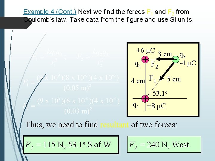 Example 4 (Cont. ) Next we find the forces F 1 and F 2