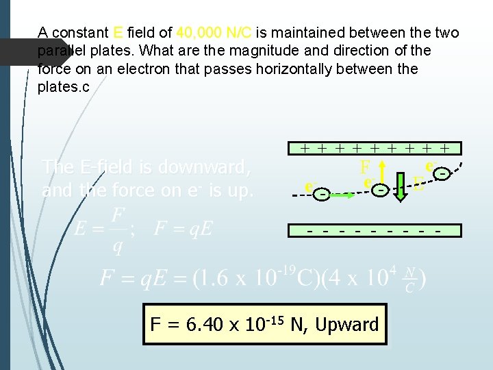 A constant E field of 40, 000 N/C is maintained between the two parallel