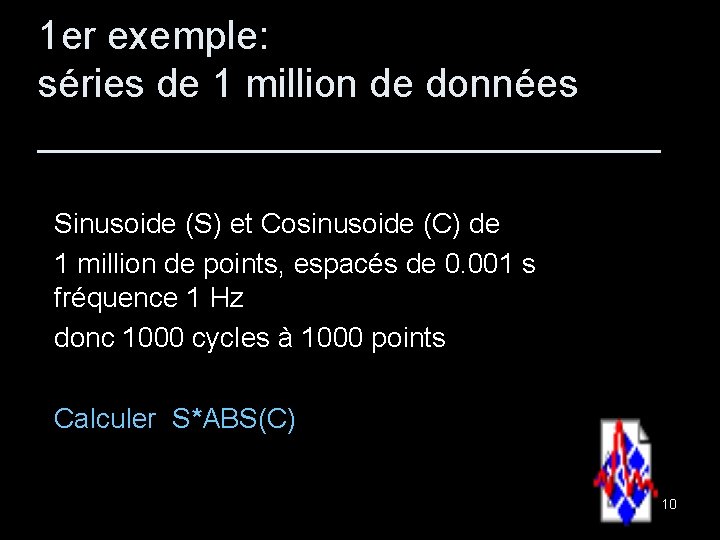 1 er exemple: séries de 1 million de données ______________ Sinusoide (S) et Cosinusoide