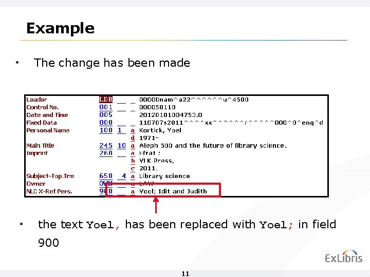 Example The change has been made • • the text Yoel, has been replaced