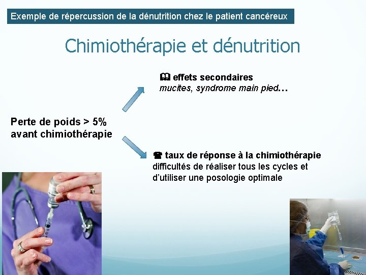 Exemple de répercussion de la dénutrition chez le patient cancéreux Chimiothérapie et dénutrition effets