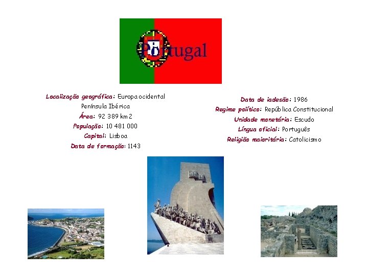 Localização geográfica: Europa ocidental Península Ibérica Área: 92 389 km 2 População: 10 481