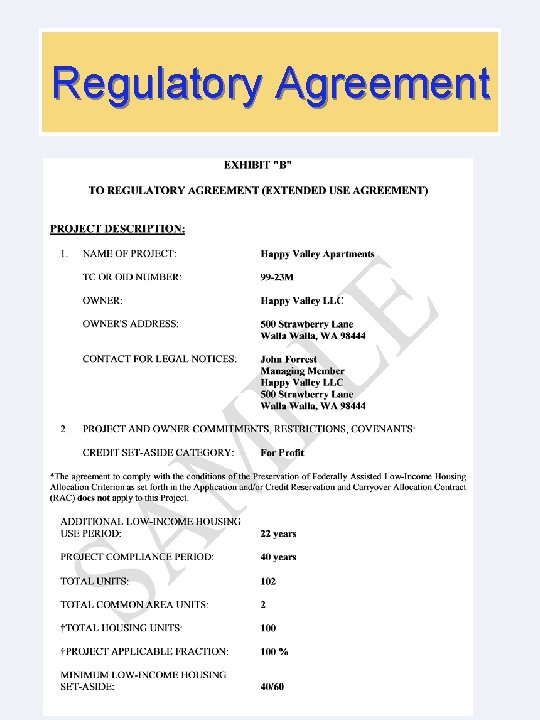 Regulatory Agreement 