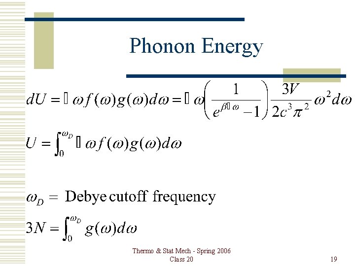 Phonon Energy Thermo & Stat Mech - Spring 2006 Class 20 19 