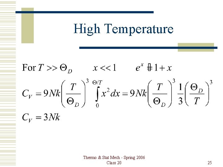 High Temperature Thermo & Stat Mech - Spring 2006 Class 20 25 