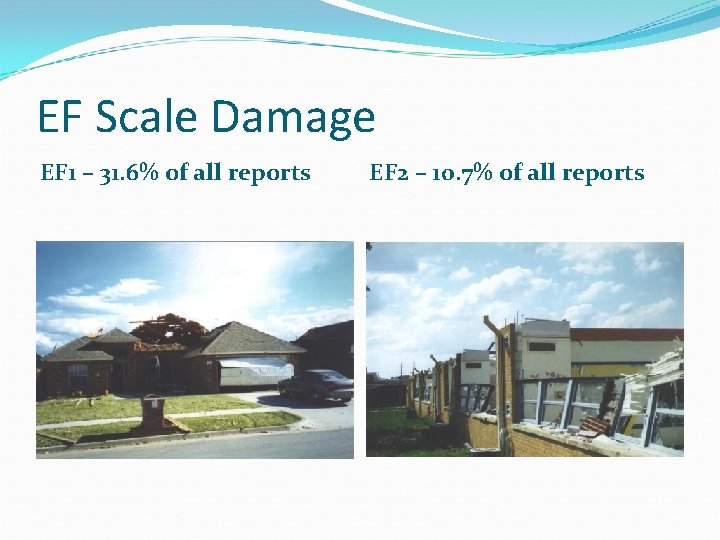 EF Scale Damage EF 1 – 31. 6% of all reports EF 2 – EF Scale Damage EF 1 – 31. 6% of all reports EF 2 –