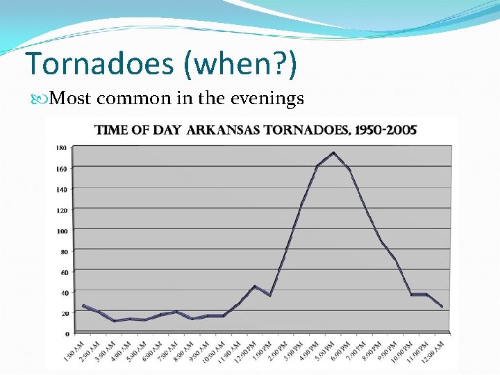 Tornadoes (when? ) Most common in the evenings Tornadoes (when? ) Most common in the evenings