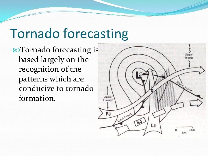 Tornado forecasting is based largely on the recognition of the patterns which are conducive Tornado forecasting is based largely on the recognition of the patterns which are conducive
