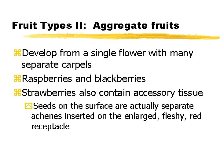 Fruit Types II: Aggregate fruits z. Develop from a single flower with many separate