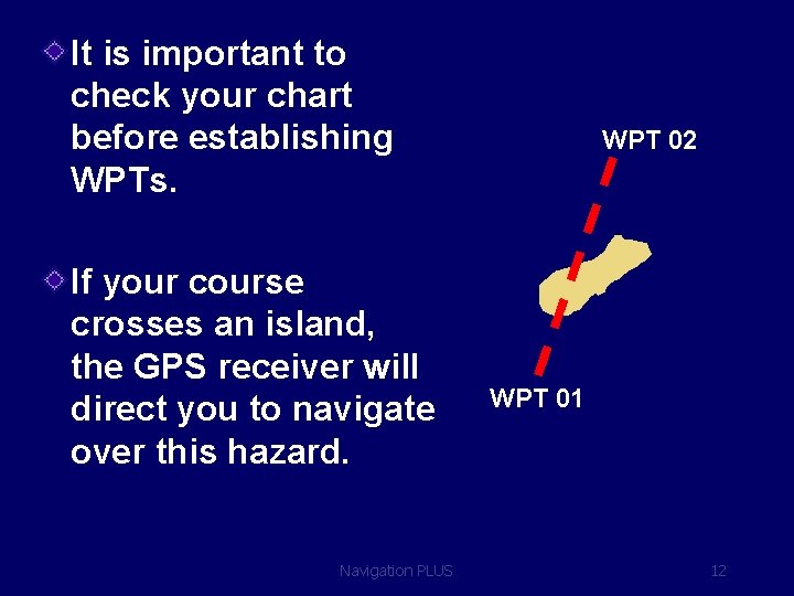 It is important to check your chart before establishing WPTs. If your course crosses
