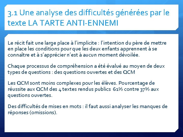 3. 1 Une analyse des difficultés générées par le texte LA TARTE ANTI-ENNEMI Le