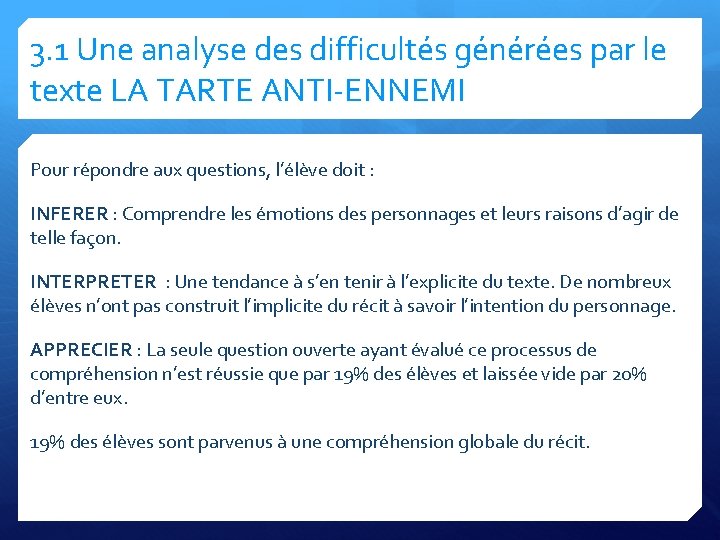 3. 1 Une analyse des difficultés générées par le texte LA TARTE ANTI-ENNEMI Pour