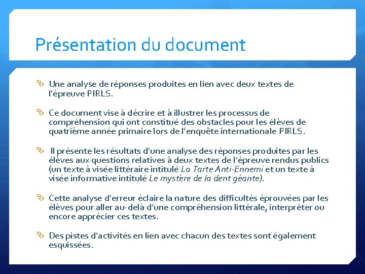 Présentation du document Une analyse de réponses produites en lien avec deux textes de