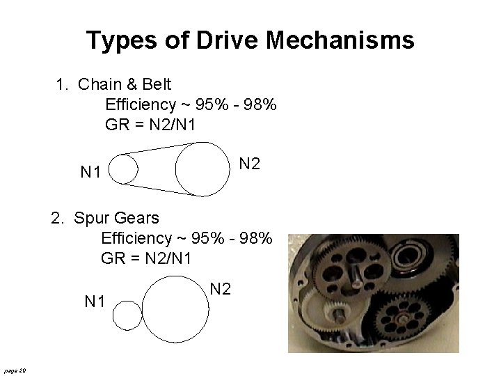 Types of Drive Mechanisms 1. Chain & Belt Efficiency ~ 95% - 98% GR