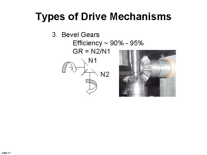 Types of Drive Mechanisms 3. Bevel Gears Efficiency ~ 90% - 95% GR =