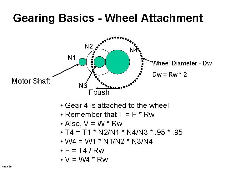 Gearing Basics - Wheel Attachment N 2 N 1 Motor Shaft N 4 Wheel