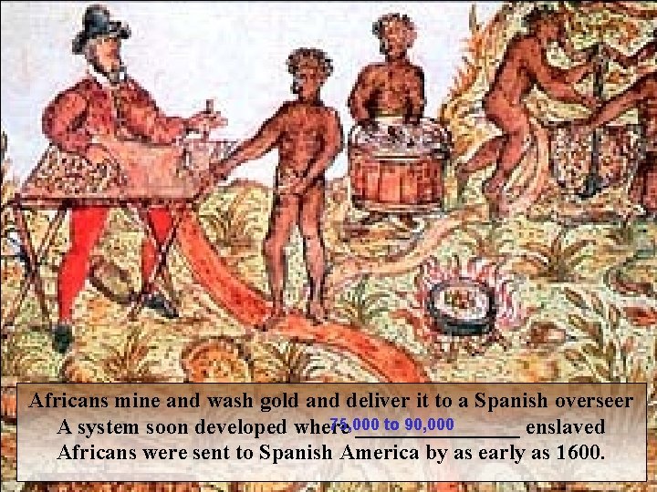 Forced Migration of Africans mine and wash gold and deliver it to a Spanish