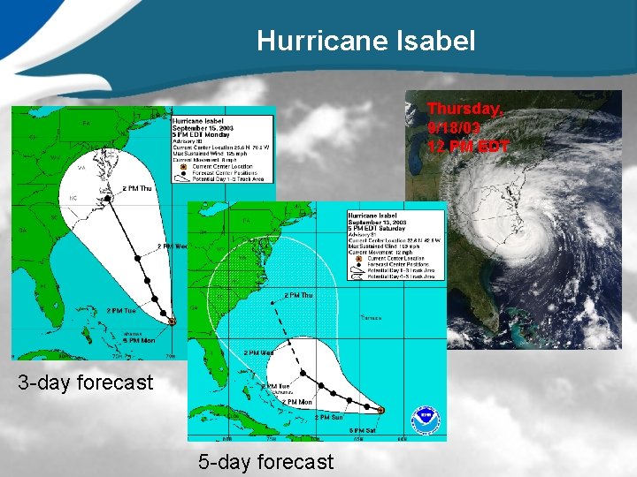 Hurricane Isabel Thursday, 9/18/03 12 PM EDT 3 -day forecast 5 -day forecast 